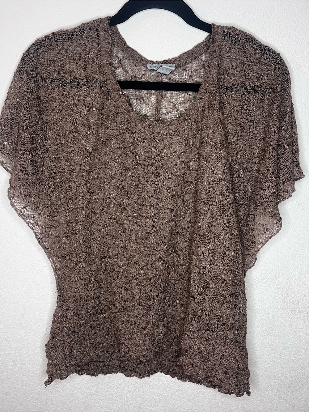 Charlotte Russe Brown Open-Knit Short Sleeve Top-115